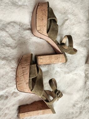Veronica Beard Olive Suede Cork Platform Sandals